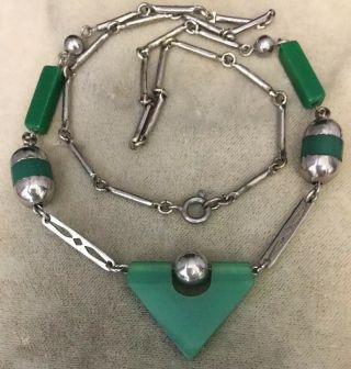 vintage Art Deco Jewellery machine age Jacob Bengel jade galilath necklace 3