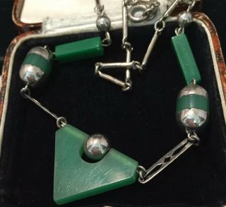 vintage Art Deco Jewellery machine age Jacob Bengel jade galilath necklace 7