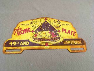 Vintage Home Plate Barbecue Restaurant Metal Advertising License Plate Topper