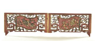 Pair Antique Chinese Red & Gilt Wood Carving / Wooden Carved Panel,  19th C