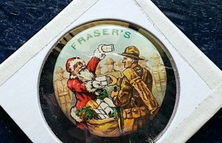 Vintage Xmas Pin Historic Frasers Santa Gives Red Cross Gifts 2 Ww1 Troops