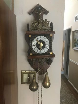 Vintage Zaandem Zaanse Atlas Brass Pendulum Wall Clock Holland