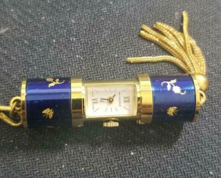 Vintage Rare Bucherer Gold/blue Tone Slide Pendant Mechanical Watch Necklace