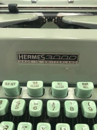 Vintage Hermes 3000 Portable Typewriter,  & Case Seafoam Green - - ALL KEYS WORK 3