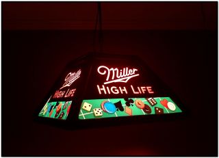 Vtg Miller High Life Beer Hanging Poker Light Bar Room Game Table Man Cave