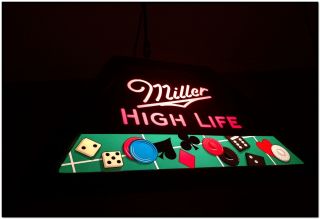 VTG MILLER HIGH LIFE BEER HANGING POKER LIGHT BAR ROOM GAME TABLE MAN CAVE 3