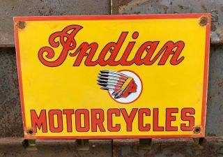 Vintage Indian Motorcycles Porcelain Metal Sign 12 X 8 Gas Oil Pump Plate Bikes