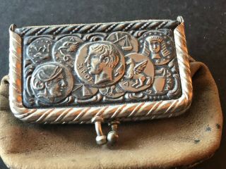 Antique Chapin,  Il State Bank Coin Purse Complimentary Item,  Silver & Leather