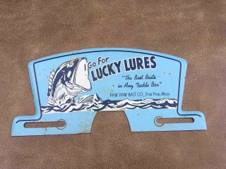 Old Lucky Lures Paw Paw Bait Co.  Michigan Advertising License Plate Topper Bass