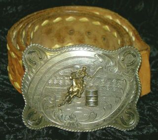 Vintage H.  S.  Means Culver City Cal Sterling Silver 10k Gold Rodeo Belt Buckle