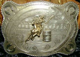 Vintage H.  S.  Means Culver City Cal Sterling Silver 10k Gold Rodeo Belt Buckle 2