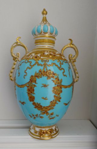 Stunning Antique Royal Crown Derby Cabinet Lidded Vase Jar