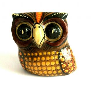 Vintage Sermel Painted Owl Mexico Folk Art Paper Mache Collectible Tonala Jal