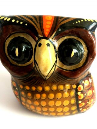 Vintage Sermel Painted Owl Mexico Folk Art Paper Mache Collectible Tonala Jal 2