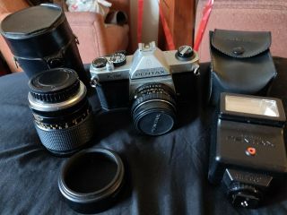 Vintage Asahi Pentax K1000 35mm Slr Camera W/50mm F/2 & Focal 135mm Zoom Lens