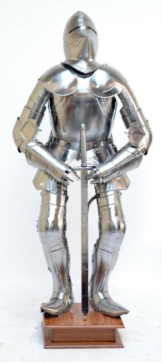 Vintage Suit Of Armour - Very Good Quality Mounted On Plinth 195cm Tall