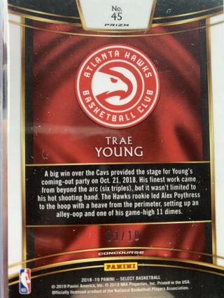 2018 - 19 Select Prizms Gold 45 Trae Young RC 3/10 Rare 2