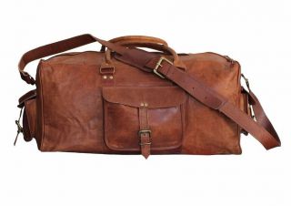 30 " Vintage Retro Men Strong Leather Travel Duffle Weekend Bag Luggage