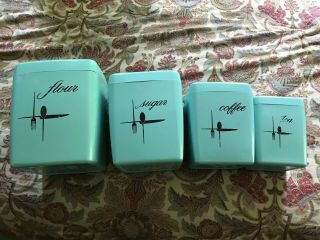 Vintage 50s Lustroware Turquoise Sears Set Plastic Nesting Canisters Kitchen
