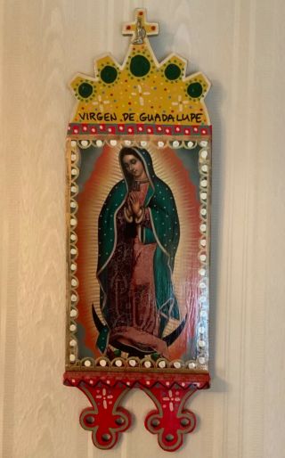 Vintage Mexican Folk Art Nicho Virgen De Guadalupe Hand Crafted Enedina Vasquez
