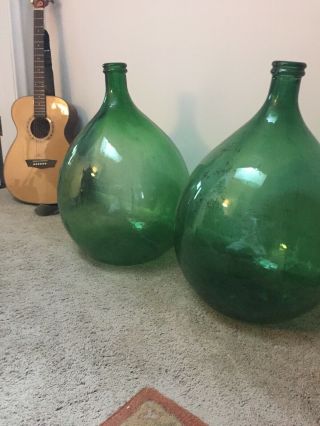 Gorgeous Large Antique Italian Green Glass Demijohns/carboys Handblown