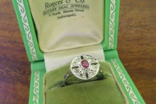 Vintage palladium ART DECO ANTIQUE 1920 ' s 1930 ' s RUBY DIAMOND FILIGREE ring C4 2