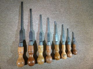 8 X Vintage Marples Boxwood Handle Cabinet Screwdrivers