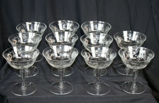 11 Vtg Crystal Glasses Fuchsia Floral Rare Etched Cocktail Wine Coupe Help