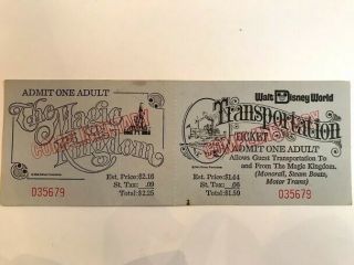 1971 - 72 Vintage Walt Disney World Magic Kingdom Admission Transp.  Ticket