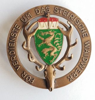 Gold Plated Hunting For Services To The Styrian Steirische Waidwerk Pin Badge