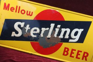 Vintage Sterling Mellow Beer Advertising Sign Old Brewery Embossed Metal