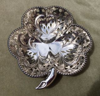 Fantastic Art Nouveau Solid Sterling Silver Shamrock Dish - Bowl - Hallmarked