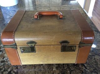 Vintage Tweed Train Case Make Up Carry On Case Suitcase Luggage