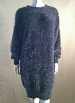 Fuzzy 80 Angora Vintage Sweater Dress Keomi Black Long - Sleeve 42 " - Bust