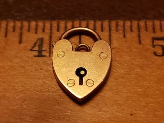 Vintage 9k Yellow Gold Heart Shaped Lock Charm Pendant 1.  62g.