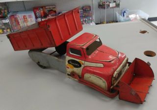 Vintage Pressed Steel Wyandotte Red Truck W/ Plow Bucket Collectible Toy