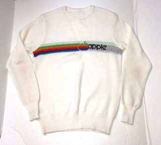 Rare Vintage 1980s Rainbow Apple Computer Sweater Knit 80s Small S 36 Rainbow