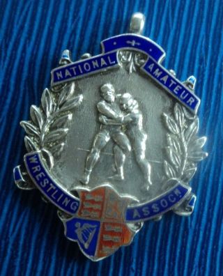 Sterling Silver & Enamel Fob Medal 1939 National Amateur Wrestling Association