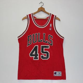 Vintage Michael Jordan Chicago Bulls Champion Jersey Size 44 Large Nba Red Black