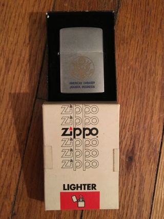 Vintage 1982 Zippo Lighter American Embassy Jakarta,  Indonesia