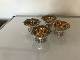 4 Lovely Silver Plated And Gilt Salts On A Raised Foot