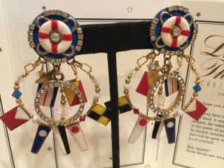 Lunch At The Ritz Clip Nautical Earrings With Card “yacht Club” 1994