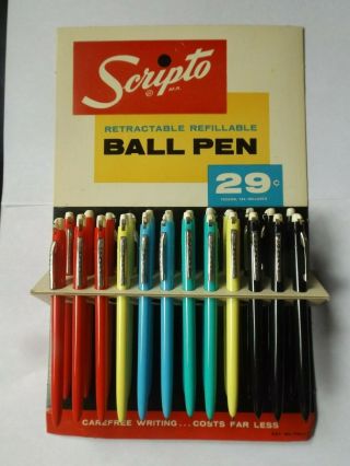 Vintage Scripto 24 Ball Point Pens Display Counter Standee 1960 Mib Rare Pos