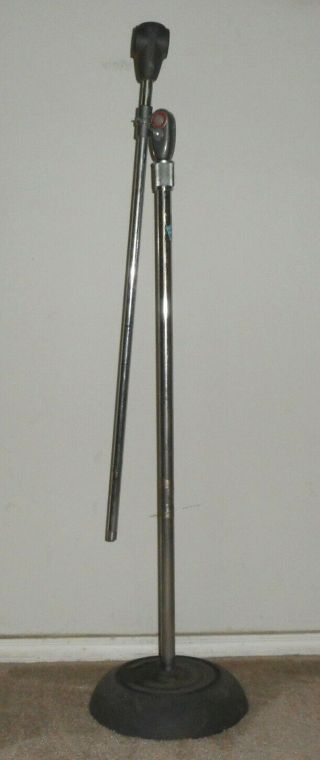 Vintage Atlas Microphone Stand W.  Round Iron Base And Boom Arm – But Sturdy