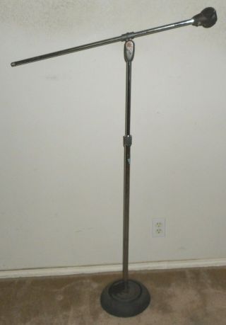 Vintage Atlas Microphone Stand w.  Round Iron Base and Boom Arm – but Sturdy 2