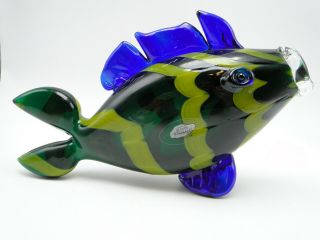 Vintage Blenko Usa Art Glass Fish 10in Handcrafted Mid Century Modern