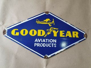 GOODYEAR AVIATION PRODUCTS VINTAGE PORCELAIN SIGN 18 X 10 INCHES 2