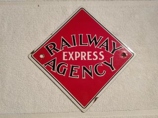 Vintage Metal & Porcelain Railway Express Agency Sign