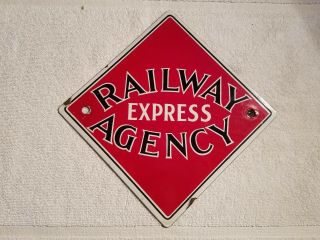 Vintage Metal & Porcelain Railway Express Agency Sign 3