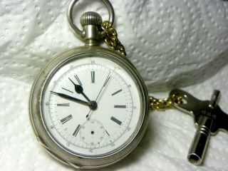Longines Antique Chronograph Coin Medal 1878 Silver Case Pocket Watch